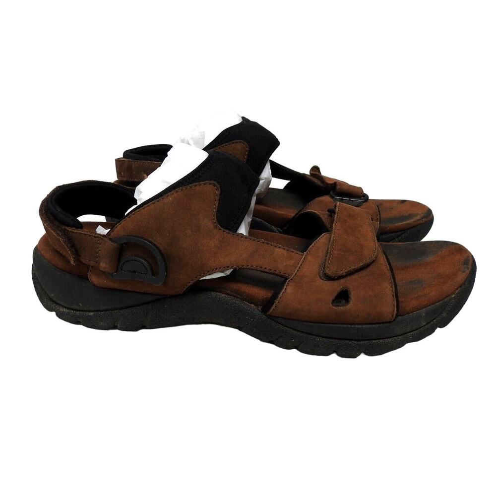 Minnetonka men's size 12 brown leather sandals shoes 6413